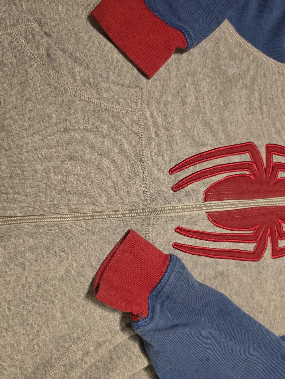 Marvel Spider-Man Zip Hoodie Mask Gray Blue Red Boys Size 8 130 cm